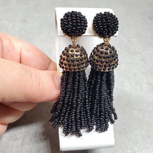 Baubleb black tassel earrings, beaded tassel long earrings